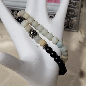 ♦️5/$50 NATURAL STONE BRACELETS AMAZONITE OBSIDIAN 6MM 2 STRETCH BRACELETS